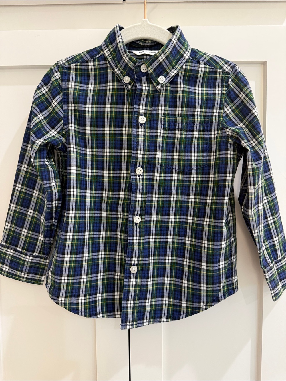 Janie and Jack Blue, Green & White Plaid Button-Down Shirt 2T
